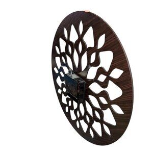 Modern Decorative Wall Clock with Leaf Design, 12 inch Round Metal Face, Black